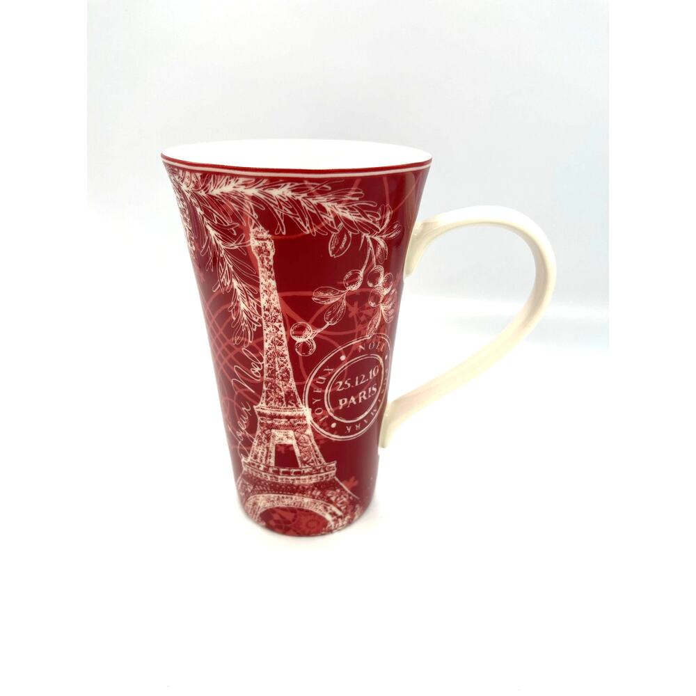 222 Fifth Eiffel Tower Joyeux Noel Tall Latte Porcelain Fine Mug 25.12.10 Paris
